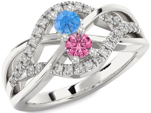 Diamond Silver Knot Round Two Stone Promise Ring