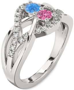 Diamond Platinum Knot Round Two Stone Promise Ring