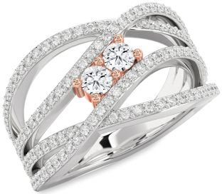 Diamond Platinum & Rose Gold Knot Round Two Stone Ring