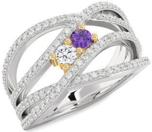Diamond Silver & 10K gold Knot Round Two Stone Promise Ring