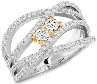 Diamond Silver & 10K gold Knot Round Two Stone Ring