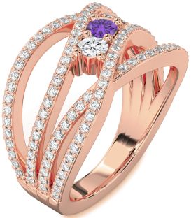 Diamond Rose Gold Knot Round Two Stone Pave Promise Ring