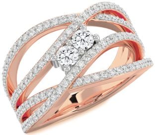 Diamond Platinum & Rose Gold Knot Round Two Stone Ring