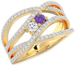 Diamond Gold Silver Knot Round Two Stone Pave Promise Ring