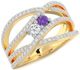 Diamond White Yellow Gold Knot Round Two Stone Pave Promise Ring