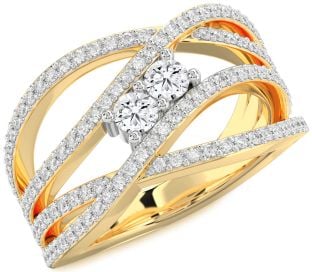 Diamond Platinum & Yellow Gold Knot Round Two Stone Ring