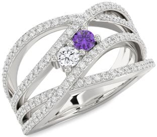 Diamond Silver Knot Round Two Stone Promise Ring
