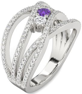 Diamond Platinum Knot Round Two Stone Pave Promise Ring