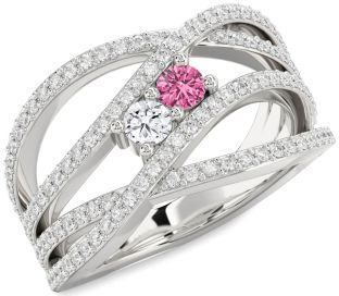 Diamond Silver Knot Round Two Stone Pave Promise Ring