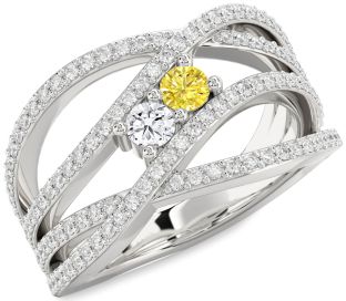 Diamond Silver Knot Round Two Stone Pave Promise Ring