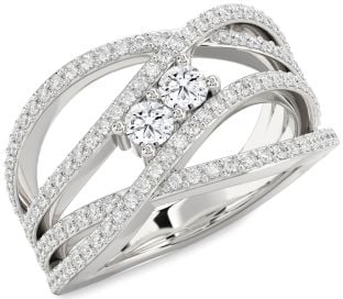 Diamond White Gold Knot Round Two Stone Ring