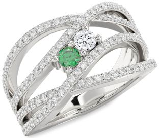 Diamond Platinum Knot Round Two Stone Pave Promise Ring