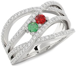 Diamond Silver Knot Round Two Stone Pave Promise Ring