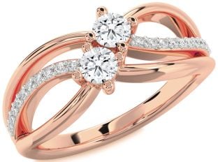 Diamond Rose Gold Knot Round Two Stone Ring
