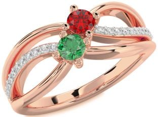 Diamond Rose Gold Knot Round Two Stone Promise Ring