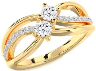Diamond Gold Knot Round Two Stone Ring