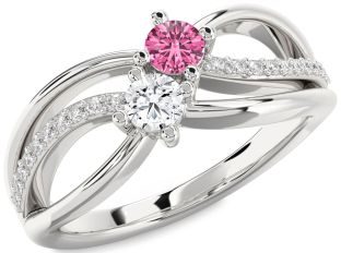 Diamond Silver Knot Round Two Stone Promise Ring