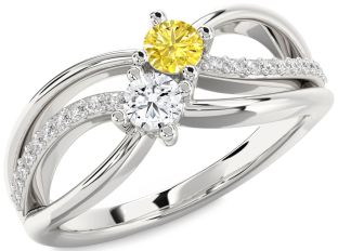 Diamond Silver Knot Round Two Stone Promise Ring