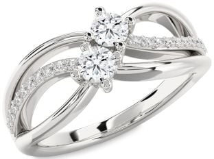 Diamond White Gold Knot Round Two Stone Ring