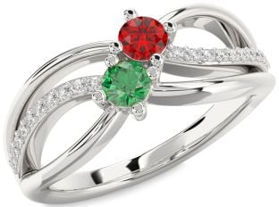 Diamond Silver Knot Round Two Stone Promise Ring
