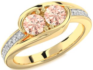 Diamond Morganite Gold Silver Round Two Stone Ring