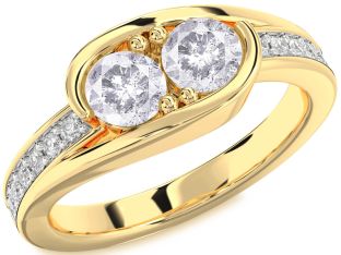 Salt & Pepper Diamond Gold Round Two Stone Ring