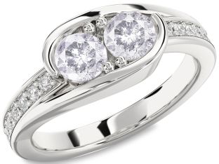 Salt & Pepper Diamond Silver Round Two Stone Ring