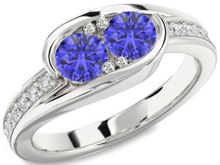 Diamond Tanzanite Silver Round Two Stone Ring