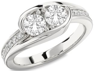 Diamond White Sapphire Silver Round Two Stone Ring
