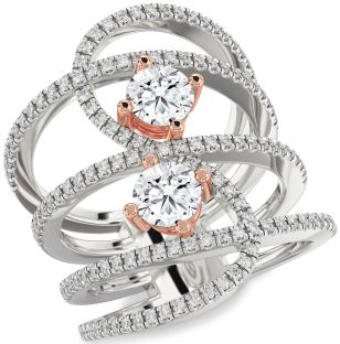 Diamond Platinum & Rose Gold Knot Round Two Stone Ring