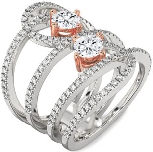 Diamond Platinum & Rose Gold Knot Round Two Stone Pave Ring