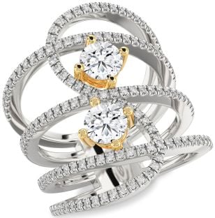 Diamond Platinum & Yellow Gold Knot Round Two Stone Ring