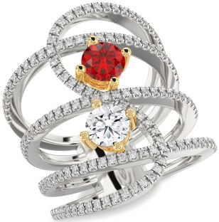 Diamond Silver & 10K gold Knot Round Two Stone Promise Ring