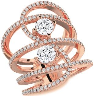 Diamond Rose Gold Knot Round Two Stone Ring