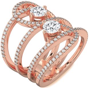 Diamond Rose Gold Knot Round Two Stone Pave Ring