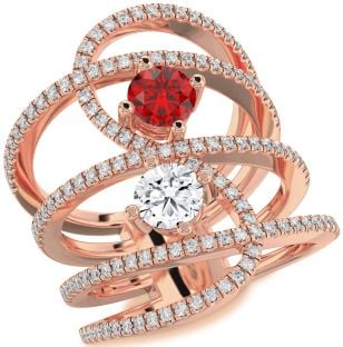 Diamond Rose Gold Silver Knot Round Two Stone Pave Promise Ring