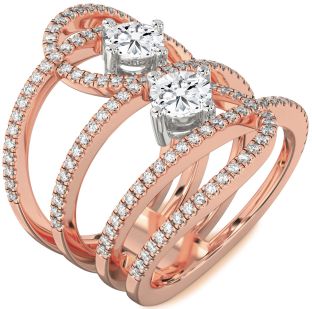 Diamond Platinum & Rose Gold Knot Round Two Stone Pave Ring