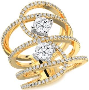 Diamond Platinum & Yellow Gold Knot Round Two Stone Ring