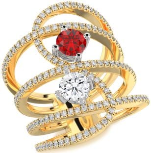 Diamond White Yellow Gold Knot Round Two Stone Pave Promise Ring