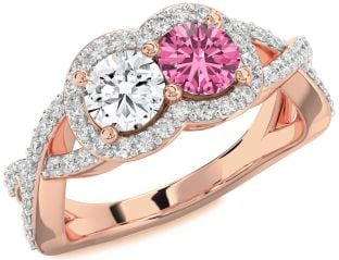 Diamond Rose Gold Round Two Stone Pave Promise Ring