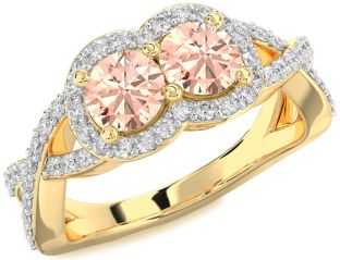 Diamond Morganite Gold Silver Round Two Stone Pave Ring