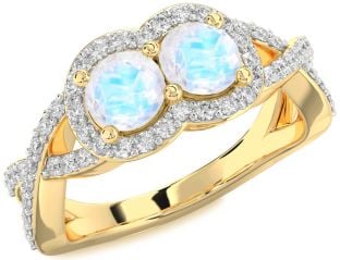 Diamond Moonstone Gold Round Two Stone Pave Ring