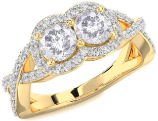 Salt & Pepper Diamond Gold Round Two Stone Pave Ring