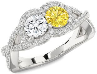 Diamond Silver Round Two Stone Pave Promise Ring