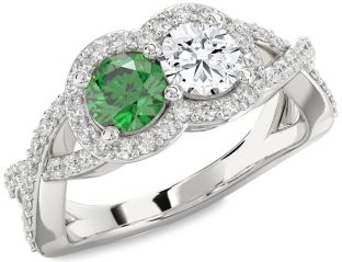 Diamond Silver Round Two Stone Pave Promise Ring