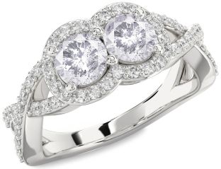 Salt & Pepper Diamond Silver Round Two Stone Pave Ring