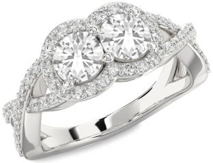 Diamond White Sapphire Silver Round Two Stone Pave Ring