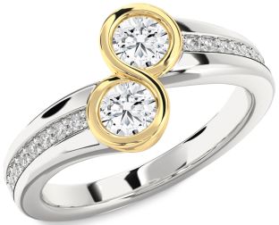 Diamond Silver & 10K gold Round Two Stone Ring