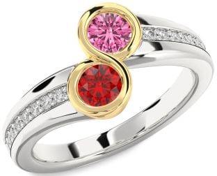 Diamond Gold Silver Round Two Stone Promise Ring