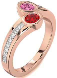 Diamond Rose Gold Round Two Stone Pave Promise Ring